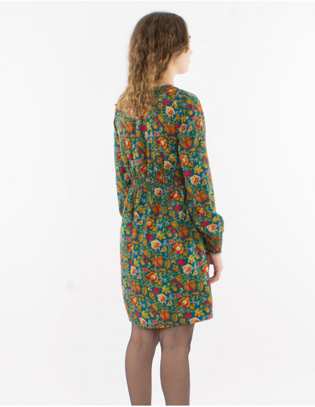 Robe polyester doublée manches longues imprimée