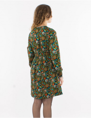 Robe polyester doublée manches longues imprimée