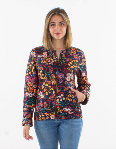 Knitted jacket 95% polyester 5% elasthane bounded with "peace" print