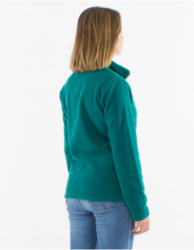 Veste maille polyester polaire col broderie fleurs