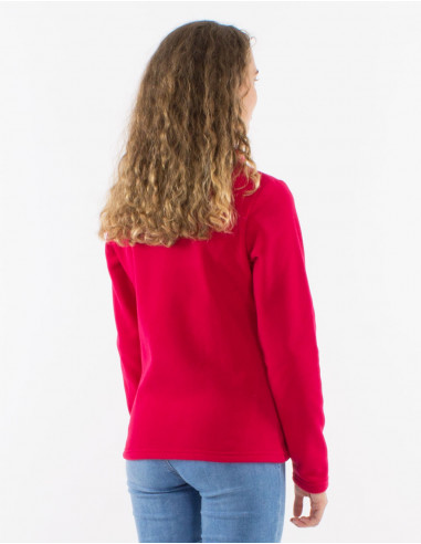 Veste maille polyester polaire col broderie fleurs