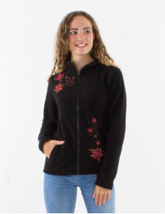 Veste maille polyester polaire col broderie fleurs 2