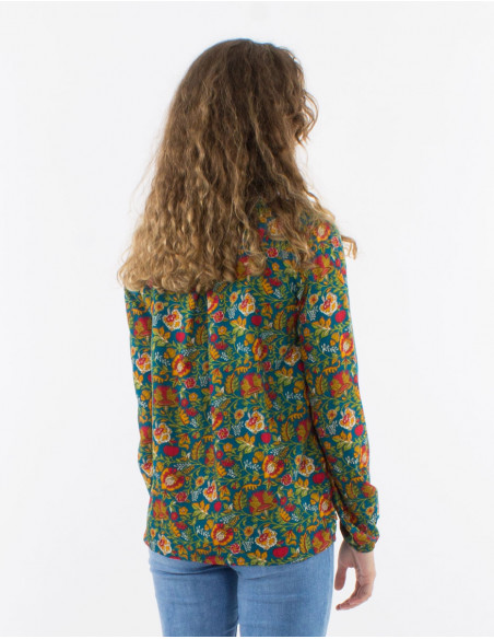 Chemisier polyester boutonné manches longues imprimé