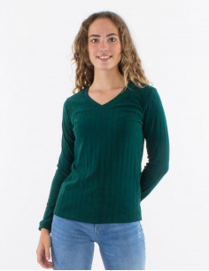 Knitted sweater 90% polyester 10% elastane with v neckline 2