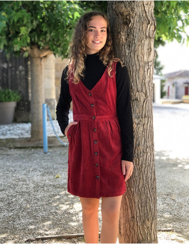 Robe 88% polyester 12% polyamide boutonnée velours côtelé