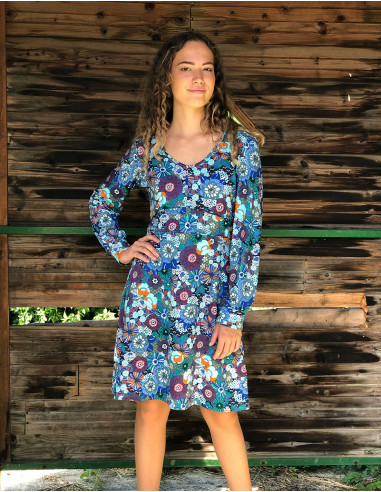 Robe maille 92% polyester 8% élasthanne col V imprimé Pop