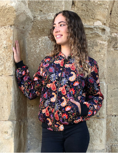 Veste maille polyester velours ras imprimé Tulipe