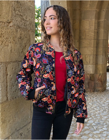 Veste maille polyester velours ras imprimé Tulipe