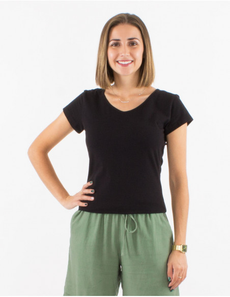 95% cotton 5% elastane plain tee shirt with short sleeves