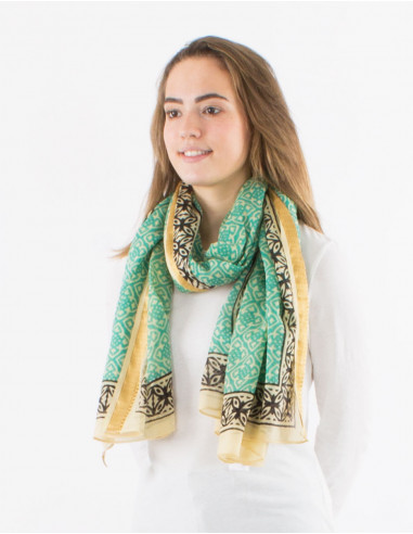 Pareo cotton scarf India emerald border