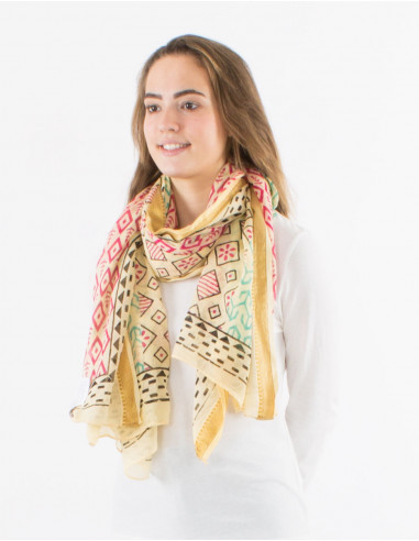 Pareo foulard coton Inde rayé émeraude