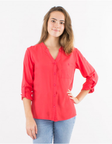 Plain buttoned long sleeves viscose blouse