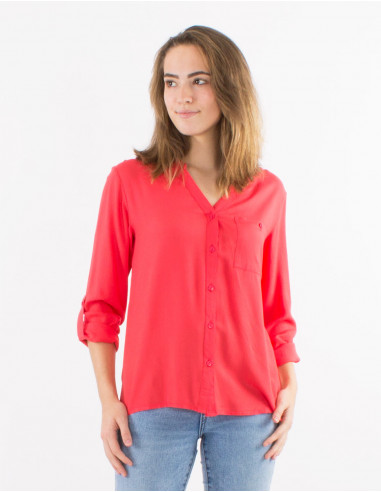 Plain buttoned long sleeves viscose blouse