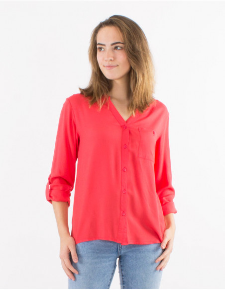 Plain buttoned long sleeves viscose blouse