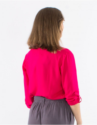 Plain buttoned long sleeves viscose blouse