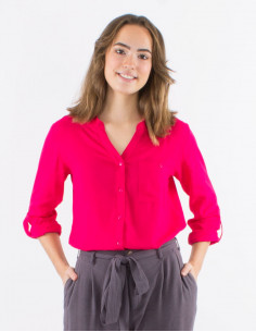 Chemisier viscose uni boutonne manches longues 2