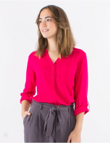 Plain buttoned long sleeves viscose blouse