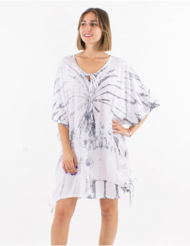 Tie and Dye viscose tunic with short sleeves