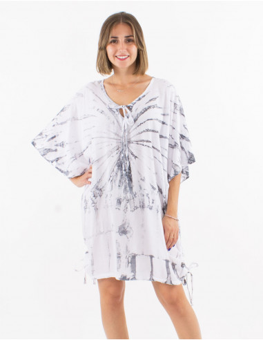 Tie and Dye viscose tunic with short sleeves