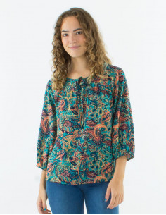 Chemisier polyester manches 3/4 imprimé Road doré 2