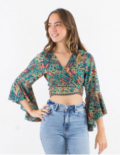 Chemisier polyester manches 3/4 tulipes imprimé Road doré 2