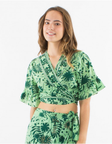 Polyester short sleeves blouse and "aster dore" print