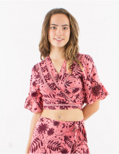 Polyester short sleeves blouse and "aster dore" print