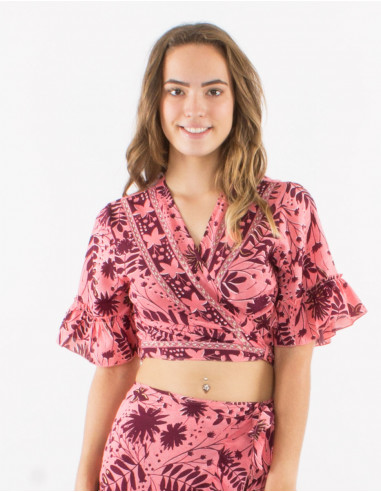 Polyester short sleeves blouse and "aster dore" print