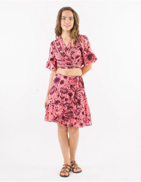 Polyester short sleeves blouse and "aster dore" print