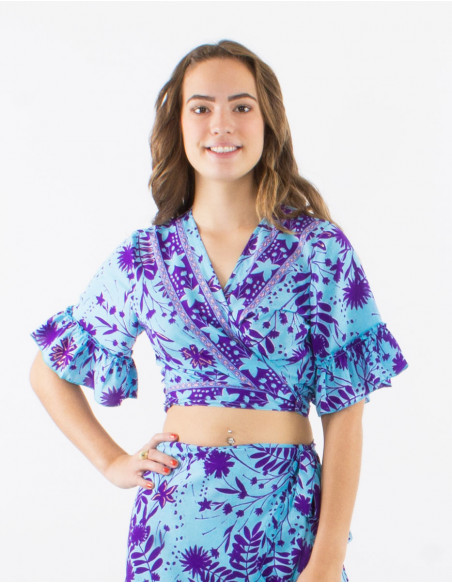 Polyester short sleeves blouse and "aster dore" print