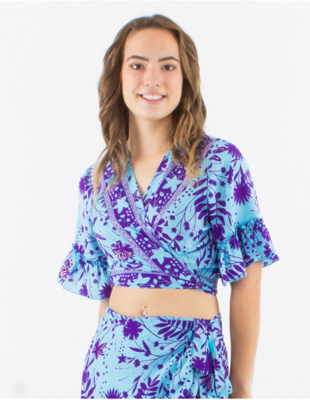 Polyester short sleeves blouse and "aster dore" print