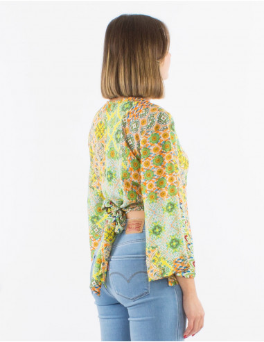 Polyester blouse with long sleeves and "mozaique" print