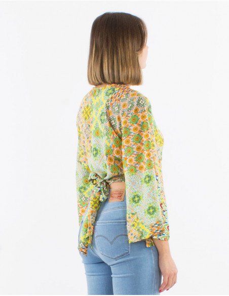 Polyester blouse with long sleeves and "mozaique" print
