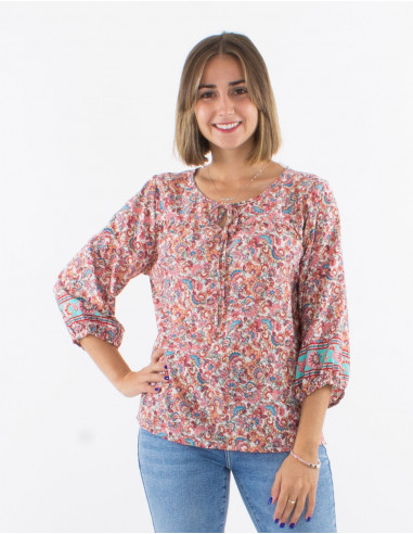 Polyester blouse with 3/4 sleeves and "floral" print