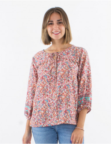 Polyester blouse with 3/4 sleeves and "floral" print