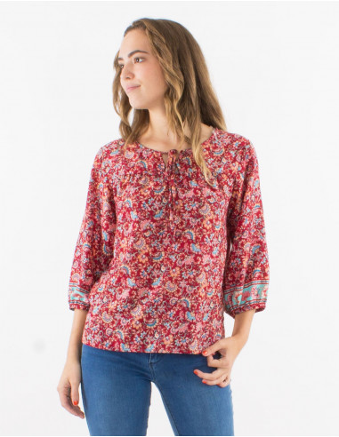 Polyester blouse with 3/4 sleeves and "floral" print
