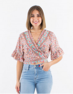 Polyester blouse with short sleeves and "floral" print 2