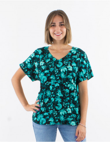 Viscose blouse with short sleeves and "indien" print