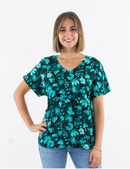 Viscose blouse with short sleeves and "indien" print