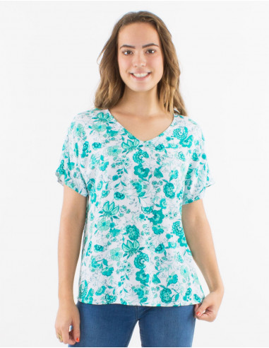 Viscose blouse with short sleeves and "indien" print
