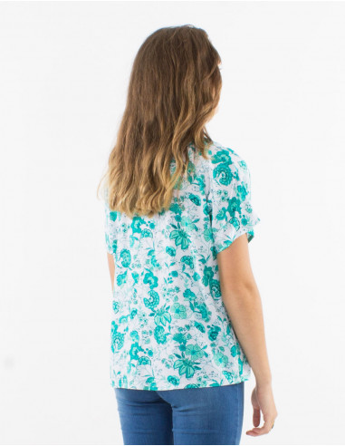 Viscose blouse with short sleeves and "indien" print