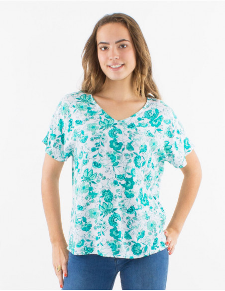 Viscose blouse with short sleeves and "indien" print