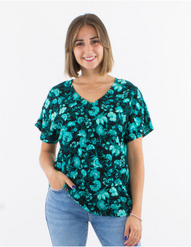 Viscose blouse with short sleeves and "indien" print
