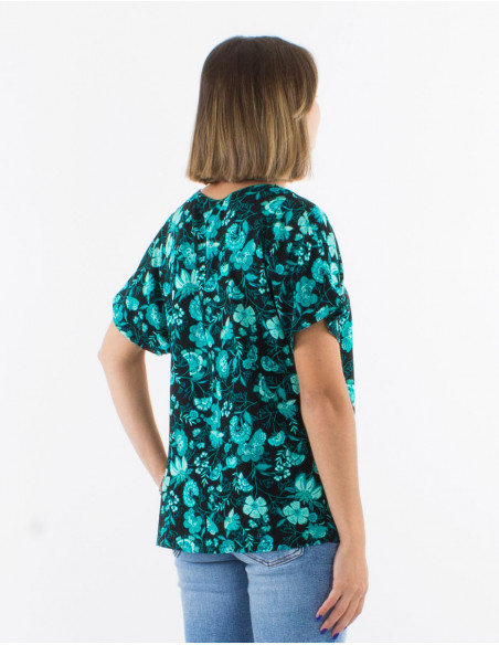 Viscose blouse with short sleeves and "indien" print