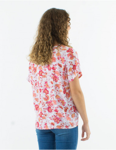 Viscose blouse with short sleeves and "indien" print