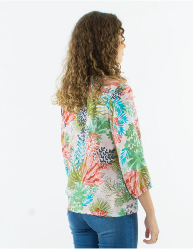 Viscose blouse with 3/4 sleeves and "oceanique" print