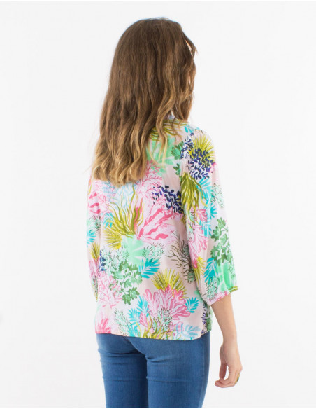Viscose blouse with 3/4 sleeves and "oceanique" print