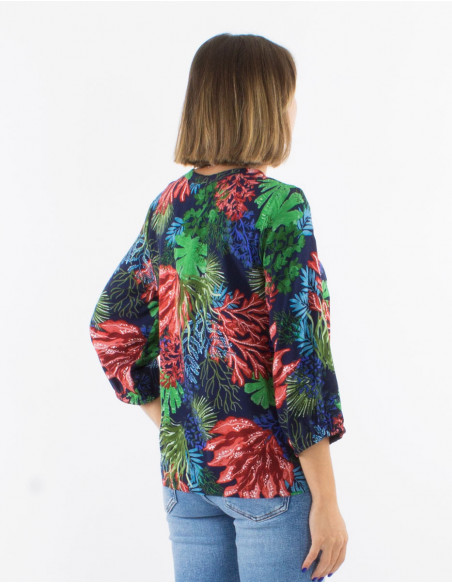 Viscose blouse with 3/4 sleeves and "oceanique" print