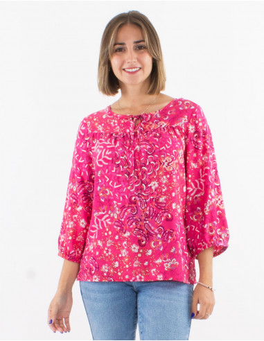 Viscose blouse with 3/4 sleeves and "influence" print