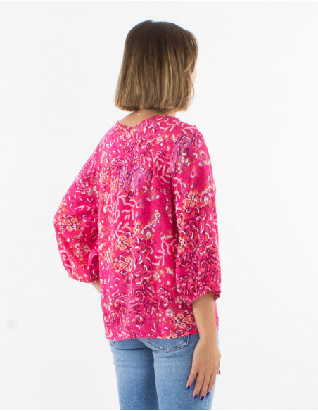 Viscose blouse with 3/4 sleeves and "influence" print
